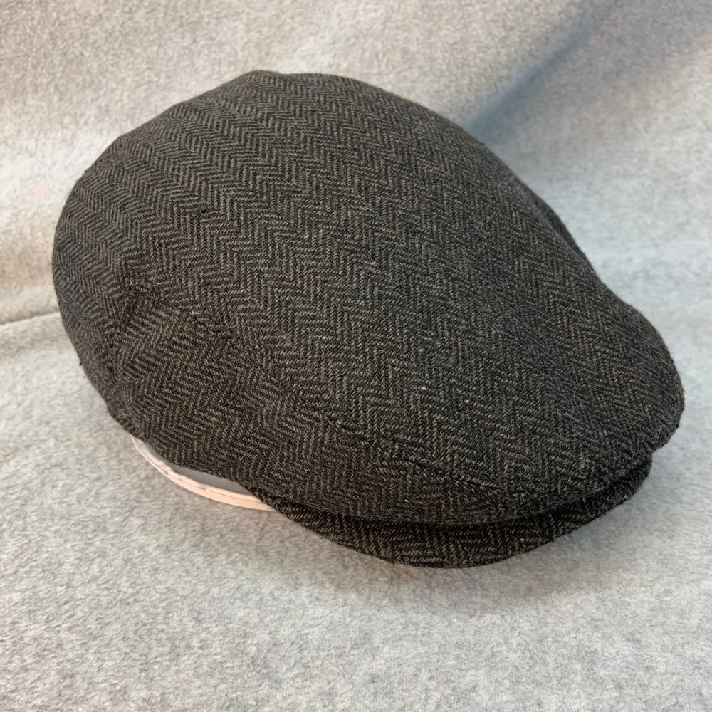 Herringbone Mens Charcoal Gray Kim Bae Flat Cap Newsboy Wool Blend Ivy Hat L/XL
